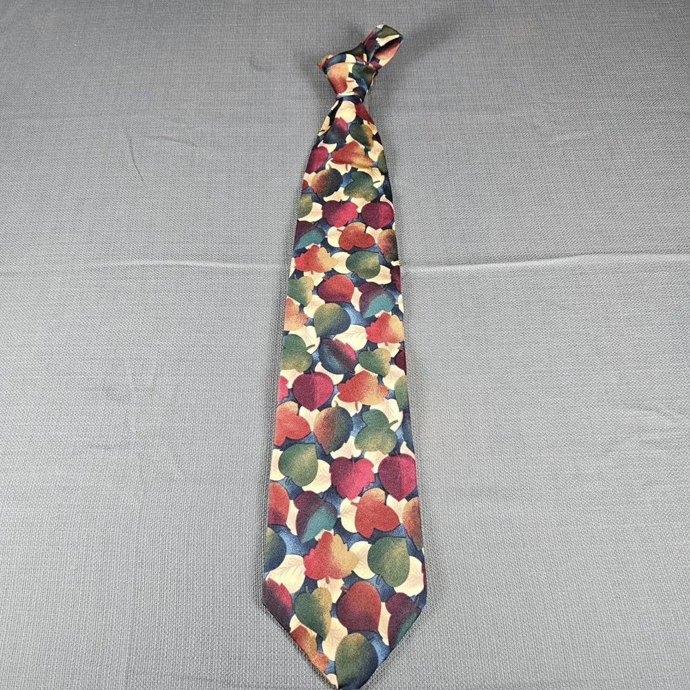 Structure Mens Silk Necktie Autumn Leaf Pattern Red Green Blue Vintage
